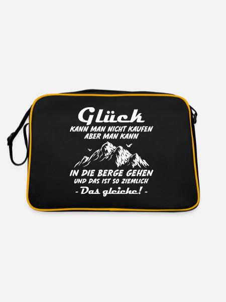 Berge Glück Wandern - Retro Tasche - Schwarz/Gold