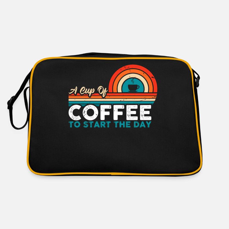 Eine Tasse Kaffee, Um Den Tag Zu Beginnen - Retro Tasche - Schwarz/Gold