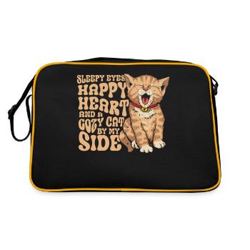 Sleepy Eyes Happy Heart Cat - Retro Bag - black/gold - Back