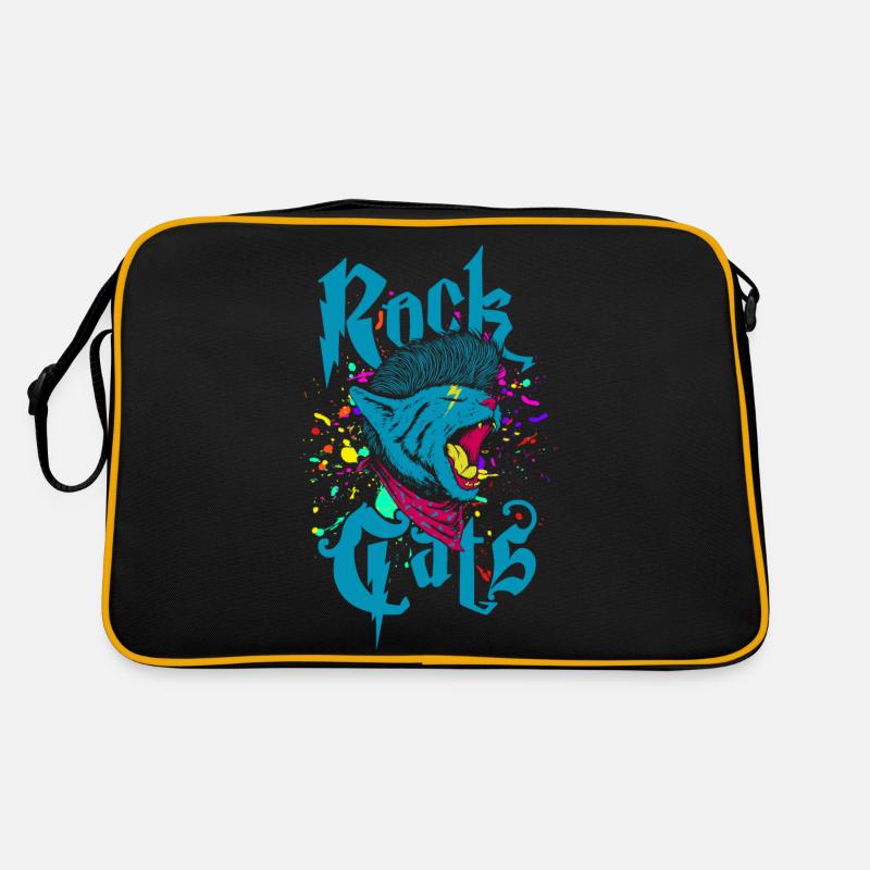 Katzen rocken - Retro Tasche - Schwarz/Gold