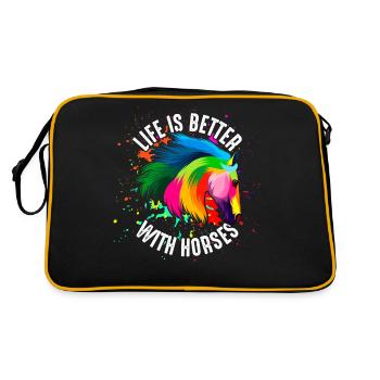 Das Leben ist besser mit Pferden - Retro Tasche - Schwarz/Gold - Hinten