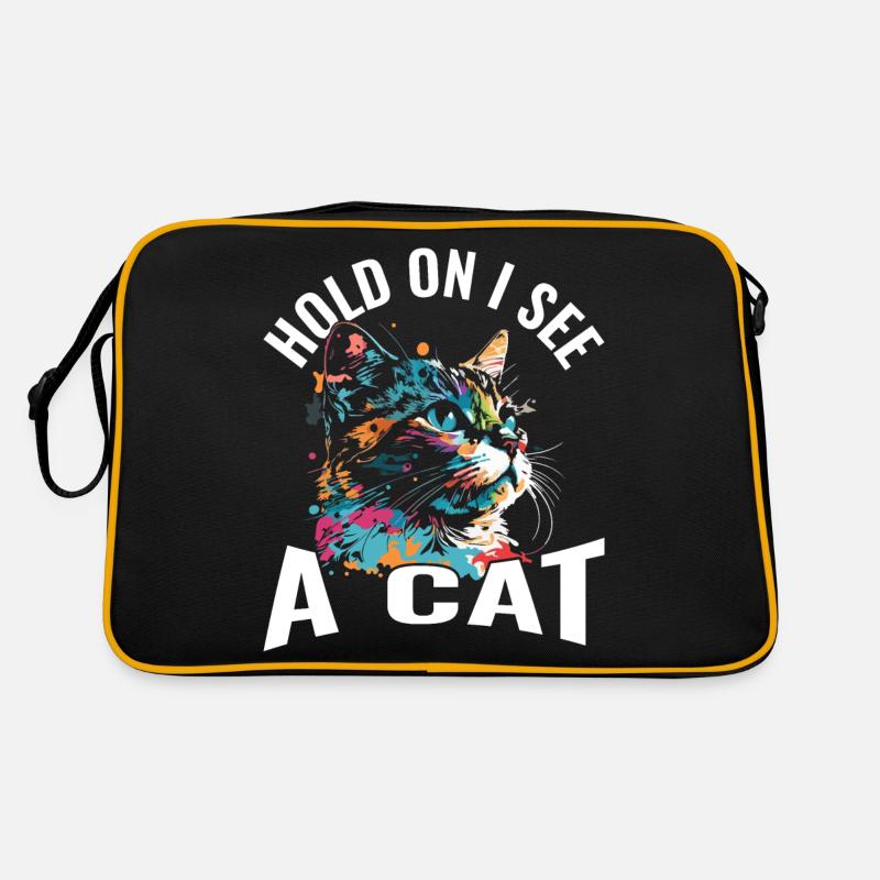 Halte fest, ich sehe eine Katze - Retro Tasche - Schwarz/Gold