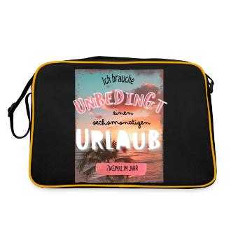 Urlaubsreif ganzjährig! Witziger Urlaub Spruch - Retro Tasche - Schwarz/Gold - Hinten