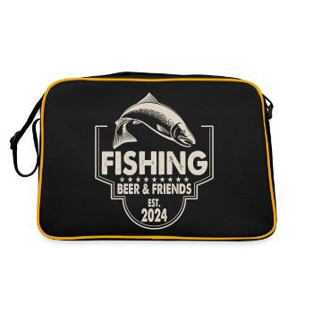 Fishing Beer & Friends Angeln Fischen Spruch - Retro Tasche - Schwarz/Gold - Hinten