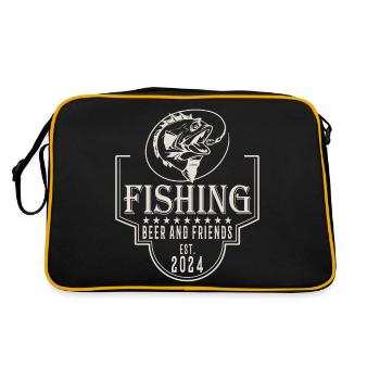 Fishing Beer and Friends Angeln Fischen Sprüche - Retro Tasche - Schwarz/Gold - Hinten