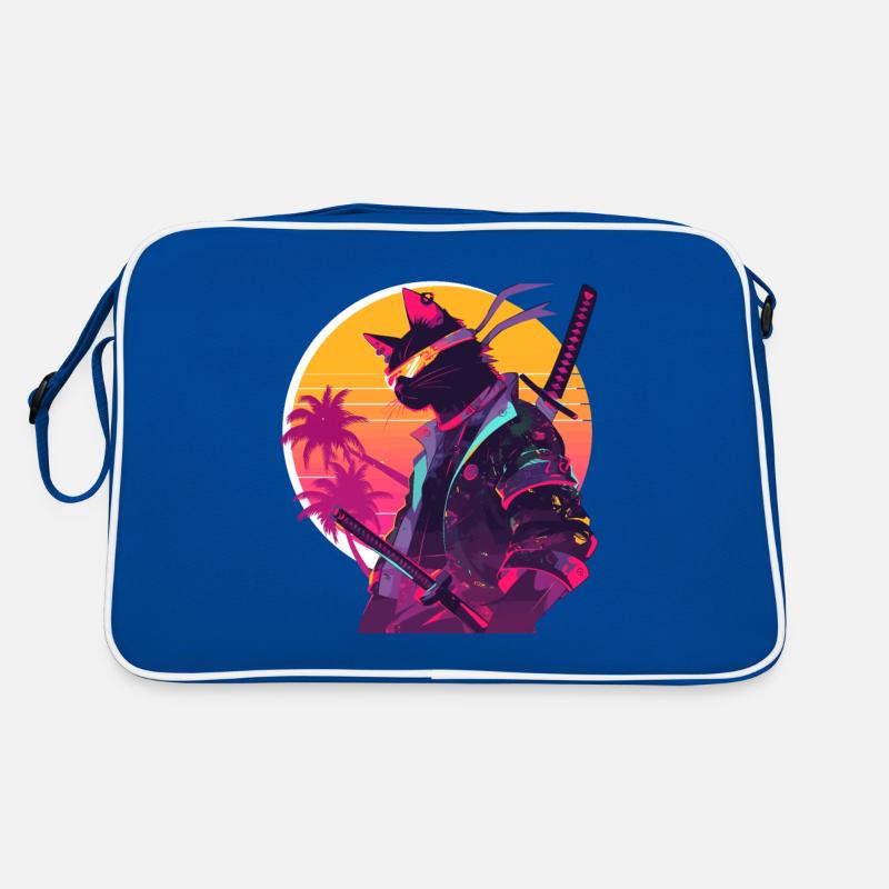 Cat Samurai 80er Vintage Stil Retro Tasche