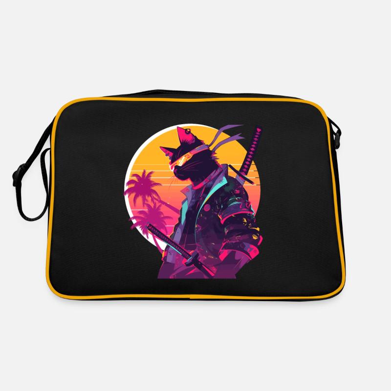 Cat Samurai 80's Vintage Style Retro Bag