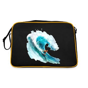 Surfer riding a big wave in a 2D - Retro Bag - black/gold - Back