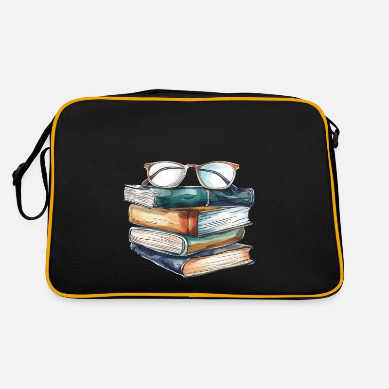 Stack of classic books with glasses on them Retro Bag