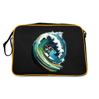 Surfeur sur une grosse vague dans une illustration 2D - Sac Retro - noir/or - Dos