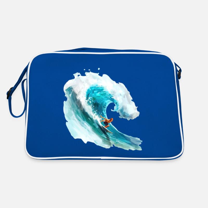 Surfer riding a big wave in a 2D Retro Bag