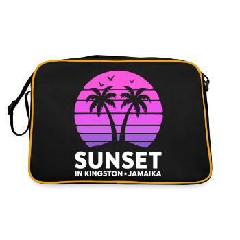 Sunset in Kingston Jamaika Urlaub Palmen - Retro Tasche - Schwarz/Gold - Hinten
