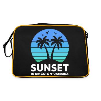Sunset in Kingston Jamaika Urlaub Palmen - Retro Tasche - Schwarz/Gold - Hinten
