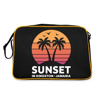 Sunset in Kingston Jamaika Urlaub Palmen - Retro Tasche - Schwarz/Gold - Hinten