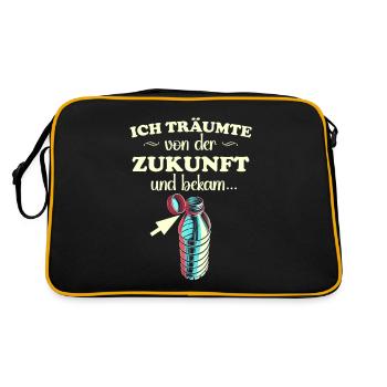 Ich träumte von der Zukunft und bekam feste Deckel - Retro Tasche - Schwarz/Gold - Hinten