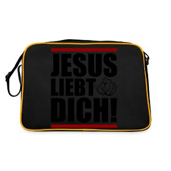 jesus liebt dich - Retro Tasche - Schwarz/Gold - Hinten
