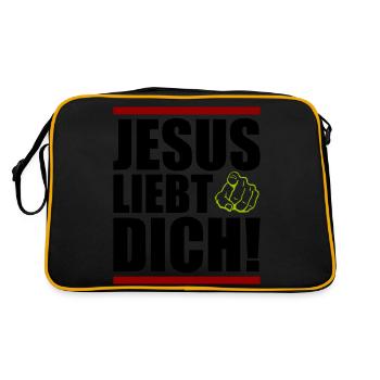 jesus liebt dich - Retro Tasche - Schwarz/Gold - Hinten