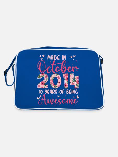Oktober 2014 10-jähriges Jubiläum für Mädchen - Retro Tasche - Blau/Weiß - Hinten