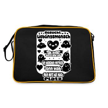 Gesucht: Lieblingsmensch – Herz Design - Retro Tasche - Schwarz/Gold - Hinten