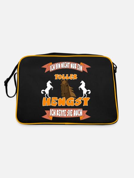Pferd Hengst Reiter Spruch Lustig Natur Pferde - Retro Tasche - Schwarz/Gold - Hinten
