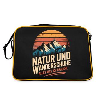 Wandern Wald Berge Wanderschuhe Spruch - Retro Tasche - Schwarz/Gold - Hinten