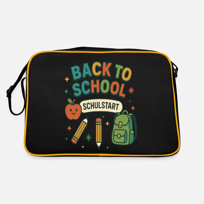 Grundschule Einschulung Schulkind Schule - Retro Tasche - Schwarz/Gold