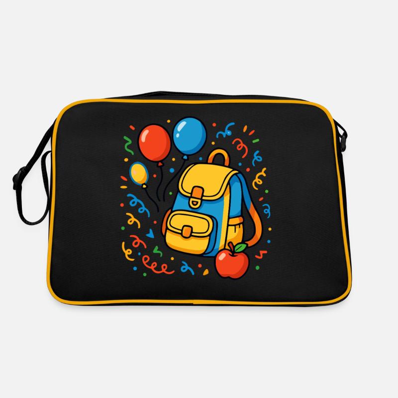 Grundschule Einschulung Schulstart - Retro Tasche - Schwarz/Gold
