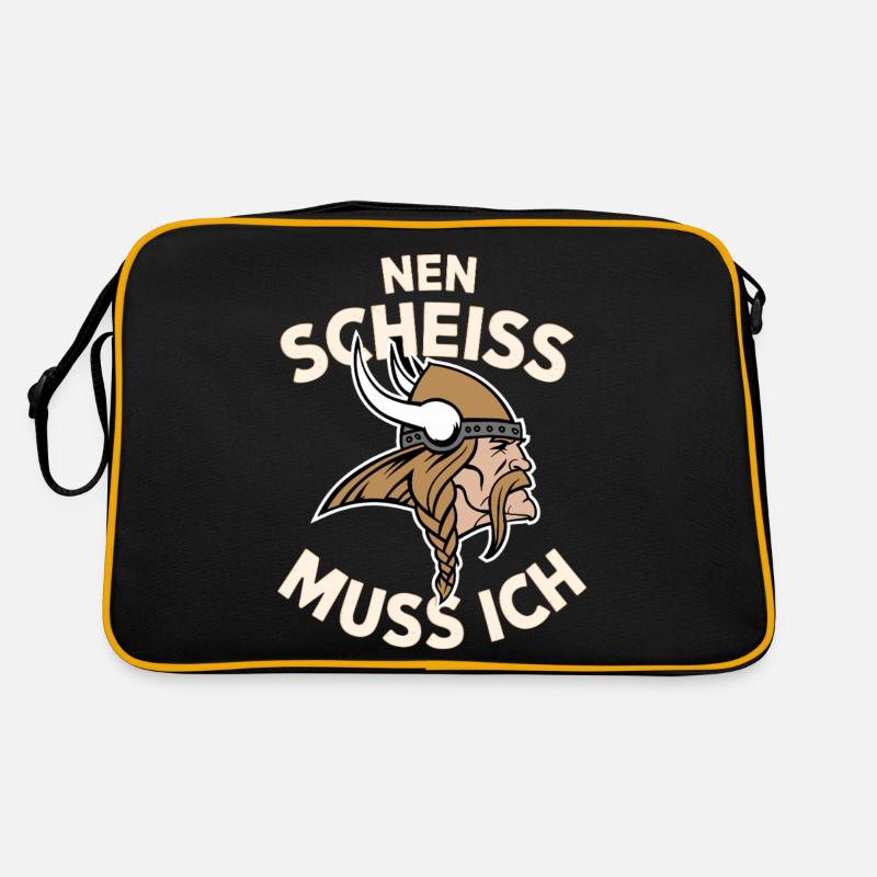 Wikinger Spruch Shirt – Nen Scheiß Muss Ich Design - Retro Tasche - Schwarz/Gold