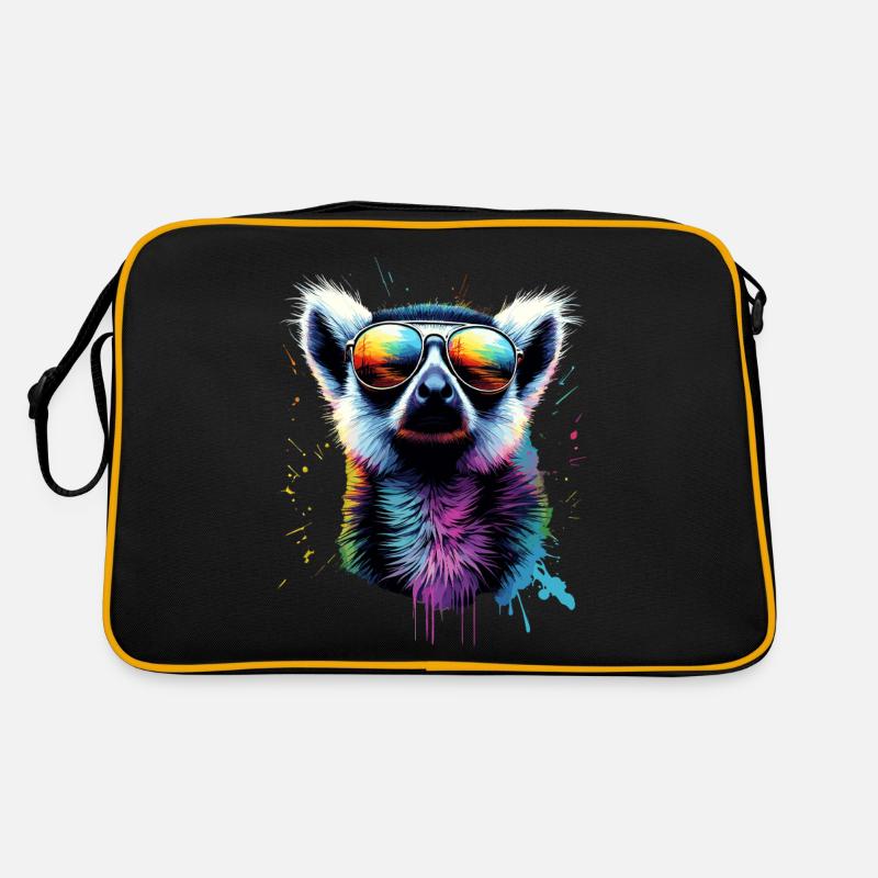 Lemur mit Sonnenbrille in Regenbogenfarben Retro Tasche