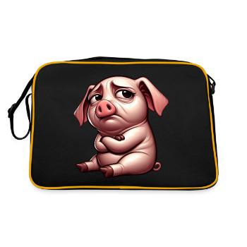 Mignon cochon de dessin animé têtu avec entrelacé - Sac Retro - noir/or - Dos