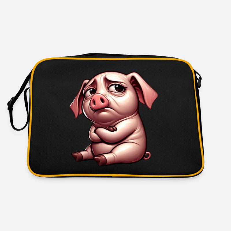 Mignon cochon de dessin animé têtu avec entrelacé Sac Retro
