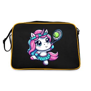 Niedliches Einhorn als Tennisspielerin - Lustiges - Retro Tasche - Schwarz/Gold - Hinten
