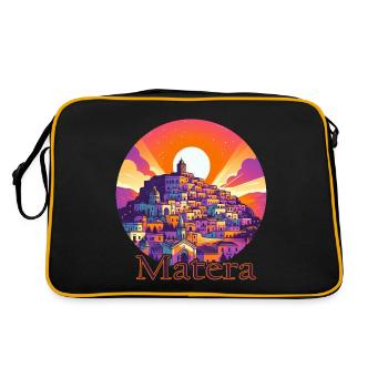 Matera Italy Sunset Violet Warm Colors - Retro Bag - black/gold - Back