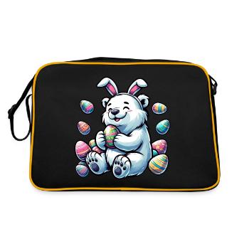 Cartoon Eisbär Osterei Motiv - Retro Tasche - Schwarz/Gold - Hinten