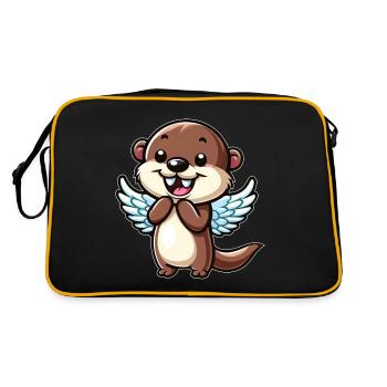 Süßer Otter Wasserratte Cartoon Engel mit Flügeln - Retro Tasche - Schwarz/Gold - Hinten