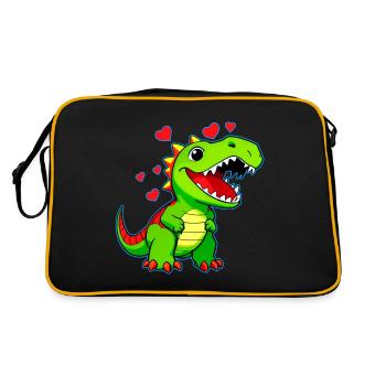 Süßer Cartoon Dino mit Herzen - Retro Tasche - Schwarz/Gold - Hinten