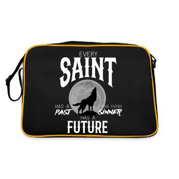 Holy sinner wolf saying gift past - Retro Bag - black/gold - Back