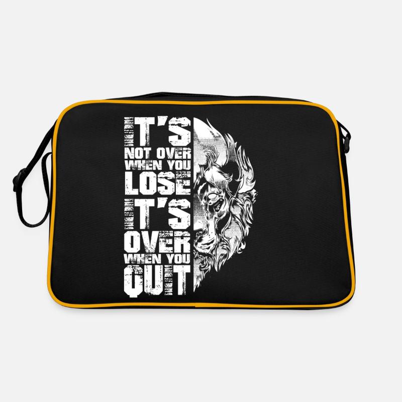 Löwe Motivation Spruch Aufgeben Geschenk Stärke - Retro Tasche - Schwarz/Gold