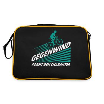 Gegenwind Formt den Charakter Fahrrad Spruch - Retro Tasche - Schwarz/Gold - Hinten