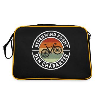 Gegenwind Formt den Charakter Fahrrad Spruch - Retro Tasche - Schwarz/Gold - Hinten