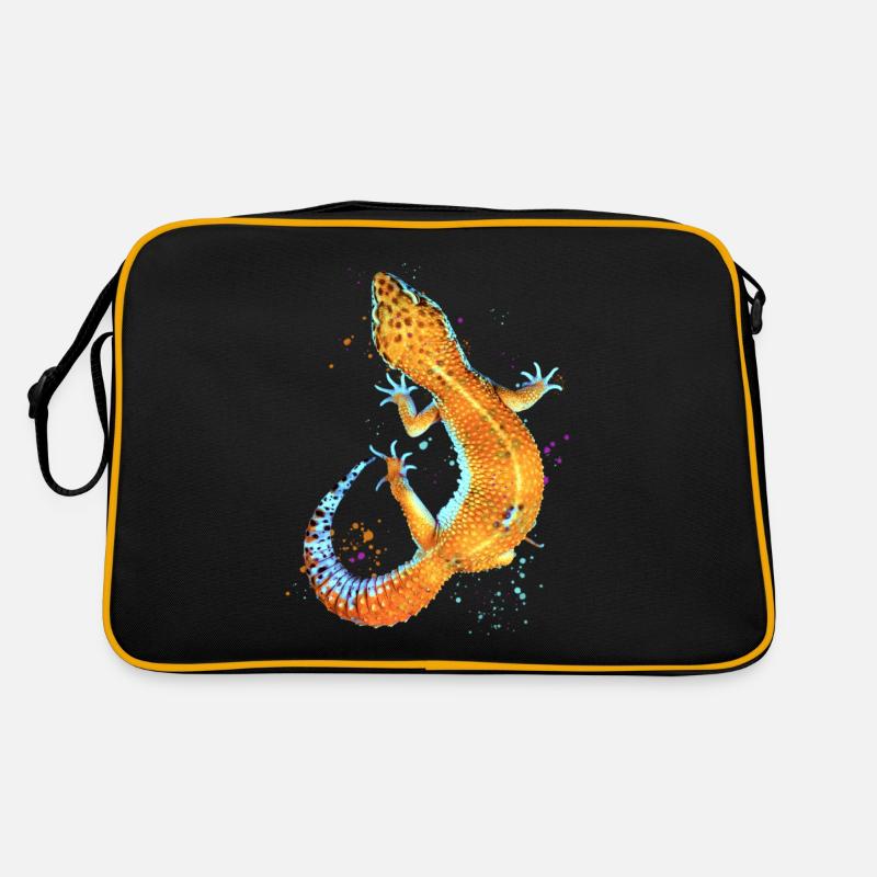 Leopard Gecko Reptile Keeper Aquarell Gecko Fan - Retro Tasche - Schwarz/Gold