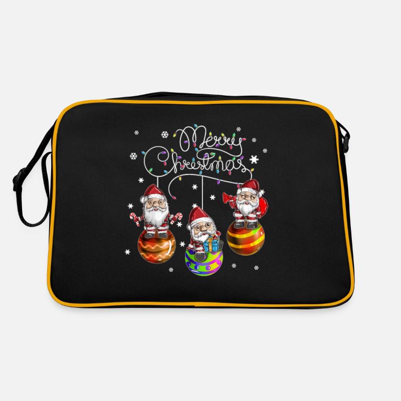 Merry Christmas Weihnachtsmann Weihnachtskugel - Retro Tasche - Schwarz/Gold