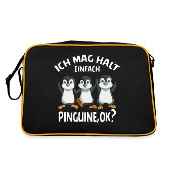 Ich mag halt einfach Pinguin ok Kaiserpinguin - Retro Tasche - Schwarz/Gold - Hinten