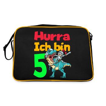 Brachiosaurus Dinosaurier Astronaut Dino Langhals - Retro Tasche - Schwarz/Gold - Hinten