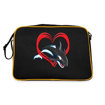 Une baleine de cœur saute hors de l’eau à travers un cœur - Sac Retro - noir/or - Dos