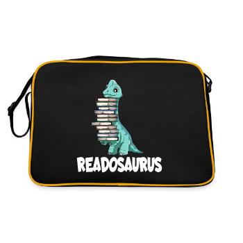 Readosaurus Dinosaurier Bücher Dino Lesen Langhals - Retro Tasche - Schwarz/Gold - Hinten
