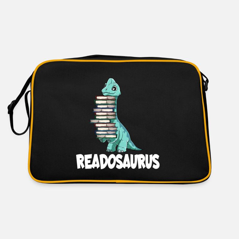Readosaurus Dinosaurier Bücher Dino Lesen Langhals - Retro Tasche - Schwarz/Gold
