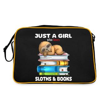 Mädchen liebt Faultiere und Bücher Buch lesen - Retro Tasche - Schwarz/Gold - Hinten