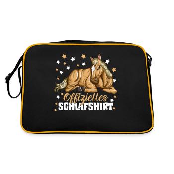 Pferd Pony Reiten Reiterhof Kinder Schlafshirt - Retro Tasche - Schwarz/Gold - Hinten
