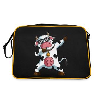 Dabbing Kuh Landwirt Dab Kuhstall Bauernhof - Retro Tasche - Schwarz/Gold - Hinten